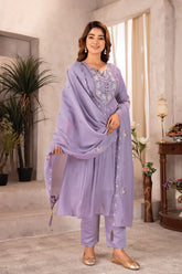 Lavender Mist Pleated Anarkali Set with Mirror Work & Embroidery