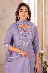 Lavender Mist Pleated Anarkali Set with Mirror Work & Embroidery