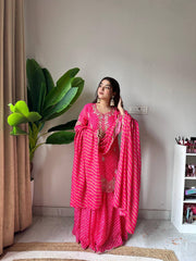 Rani Pink Bandhani Print Sharara Set with Gota Patti & Zardosi Work