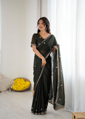 Deep Plum Georgette Saree with Delicate Floral Embroidery