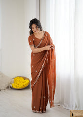 Deep Plum Georgette Saree with Delicate Floral Embroidery