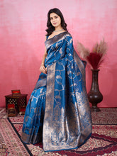 Royal Prussian Blue Banarasi Silk Saree with Antique Gold Zari