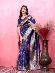 Royal Prussian Blue Banarasi Silk Saree with Antique Gold Zari