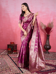 Royal Prussian Blue Banarasi Silk Saree with Antique Gold Zari