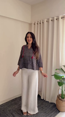 Black Printed Peplum Top With Palazzo