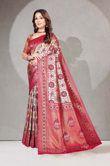 Multi-Color Patola Silk Saree with Rani Pink Zari Border