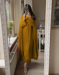 Ruby Red Georgette Salwar Suit with Tone-on-Tone Sequin Embroidery