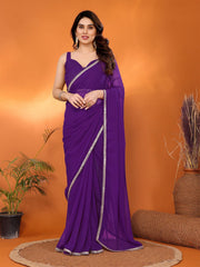 Royal Purple Georgette Saree with Mirror Work Border