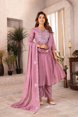 Dusty Rose Pleated Anarkali Set with Mirror Work Embroidery