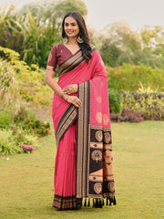 Pink Banarasi Silk Saree with Peacock Motif Pallu
