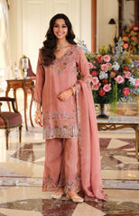 Dusty Rose Silk Chanderi Sharara Set with Gota Patti & Zardosi Work