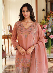 Dusty Rose Silk Chanderi Sharara Set with Gota Patti & Zardosi Work