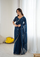 Deep Plum Georgette Saree with Delicate Floral Embroidery