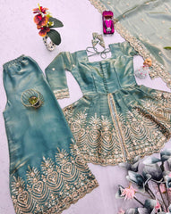 Seafoam Green Silk Chanderi Sharara Set with Heavy Gota Patti Work