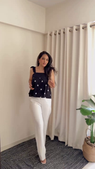 Black Printed Peplum Top With Palazzo