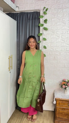 Olive Green Sleeveless Ethnic Kurti