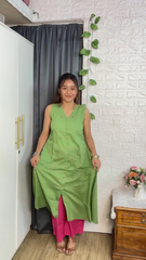 Olive Green Sleeveless Ethnic Kurti