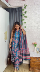 Navy Blue Printed Kurta Pant Dupatta Set