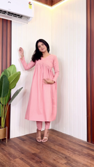 Baby Pink Casual Long Kurti Set