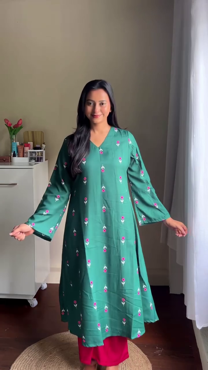 Emerald Green Floral Printed Kurti