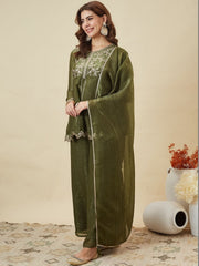 Mustard Georgette Peplum Sharara Set with Silver Zari Embroidery