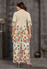 Cream Floral Printed Tunic & Wide-Leg Palazzo Co-ord Set