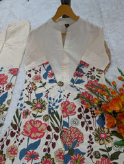 Cream Floral Printed Tunic & Wide-Leg Palazzo Co-ord Set